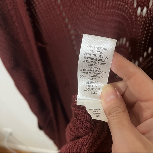 SO Boho Open Knit Cardigan Burgundy Large - Picture 8 of 9